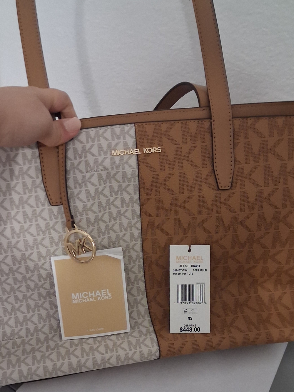 Michael Kors Two-Tone Jet Set Travel Tote - Brown/Cream
